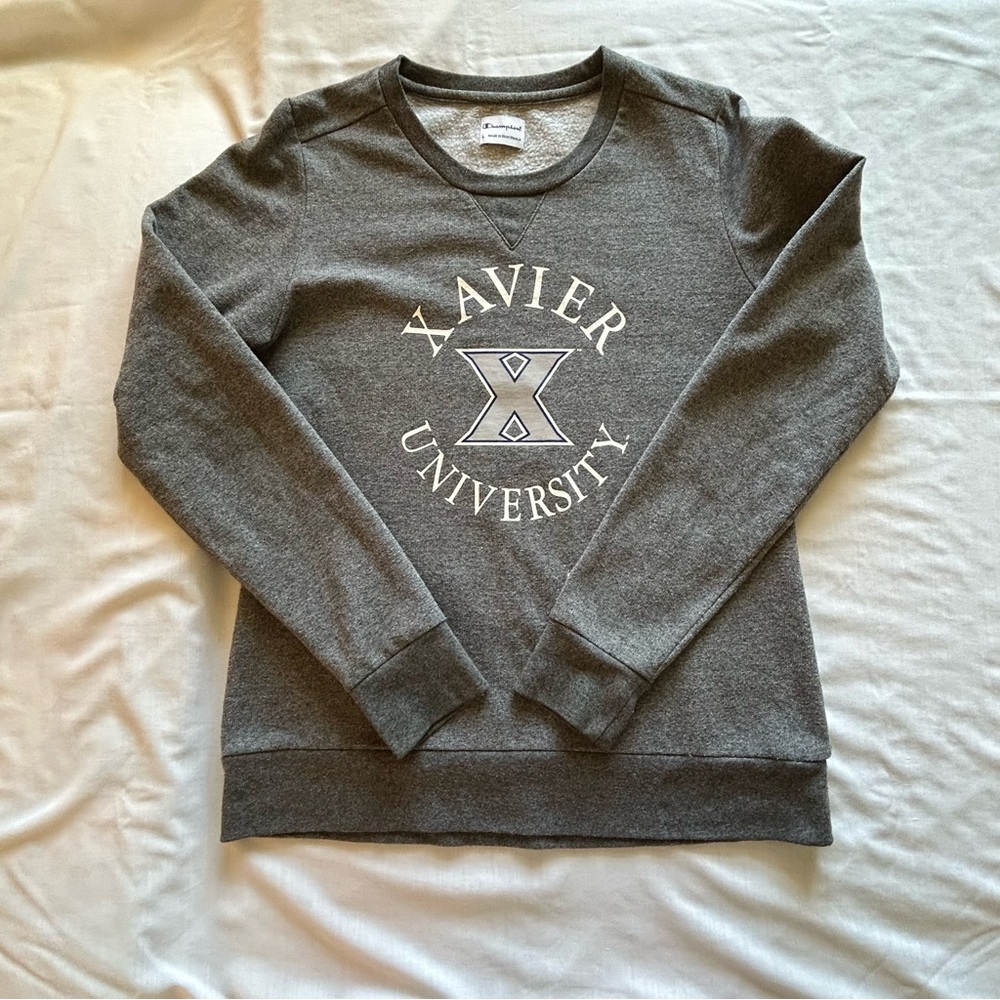 Champion Gray Xavier University Musketeers “Xavier” &  “X” Sweat Shirt Size L